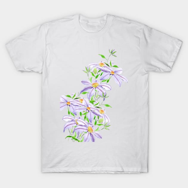 climbing purple clematis florida watercolor T-Shirt by colorandcolor